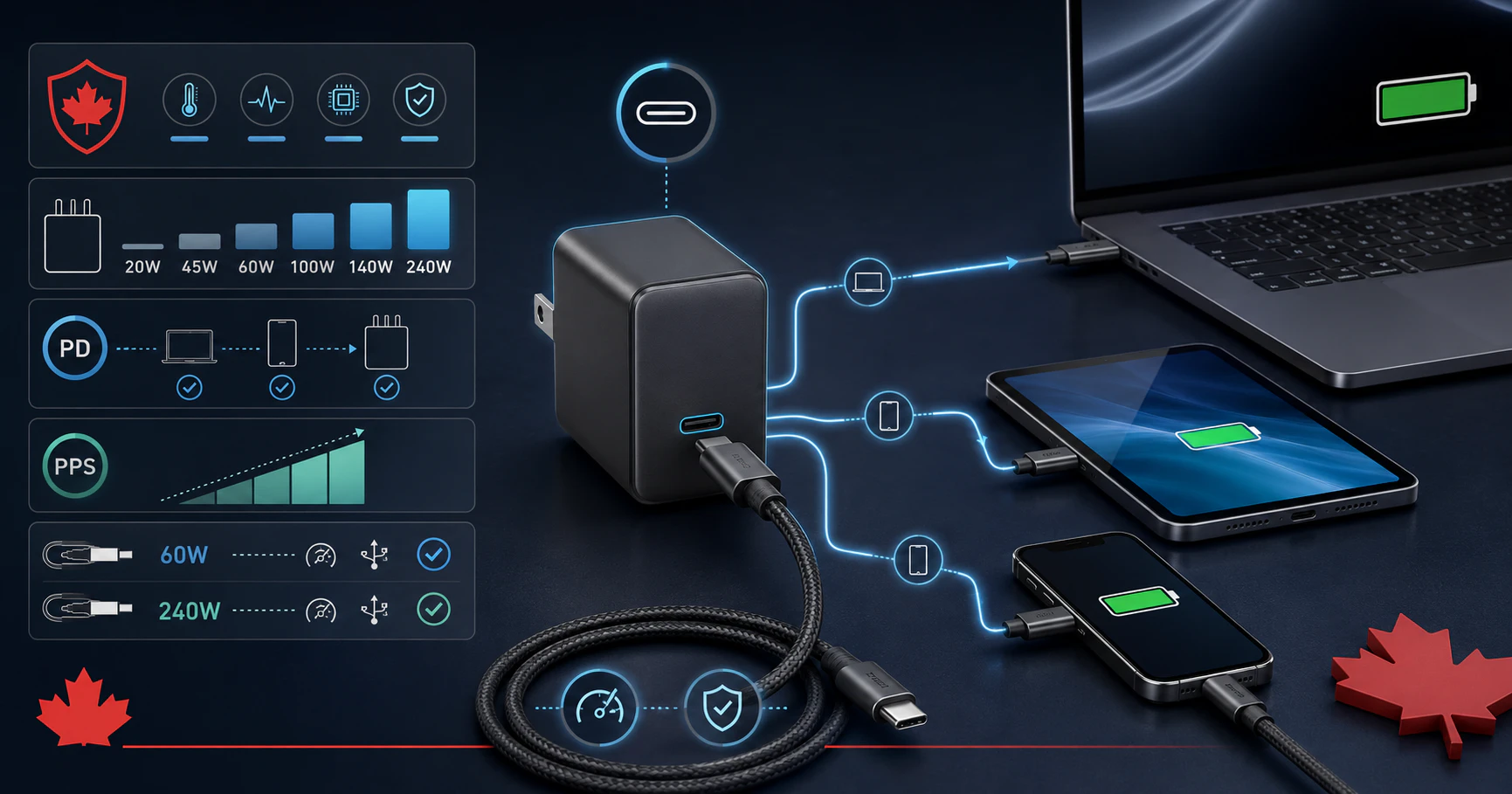 USB-C cable connected to multiple devices