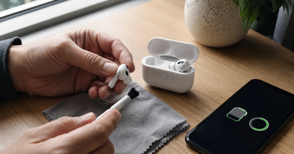 Man holding Apple airpods