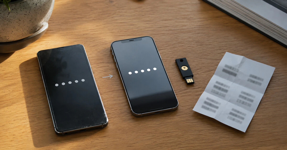 A phone user moving their authenticator apps to a new phone