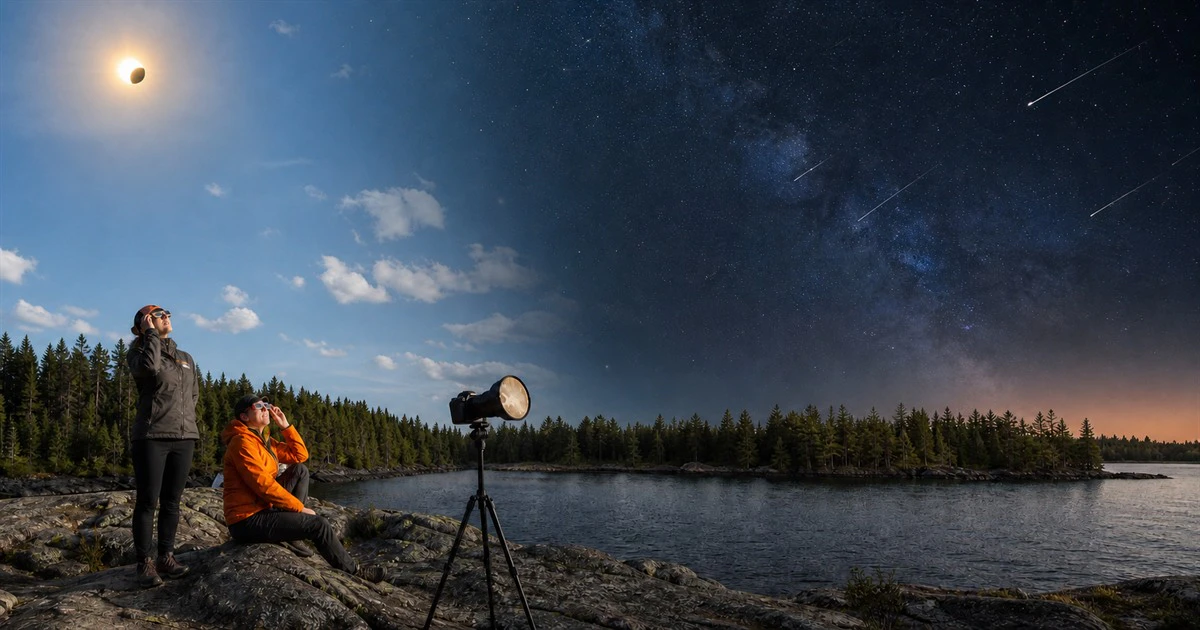 Observers watching for an eclipse and Perseid