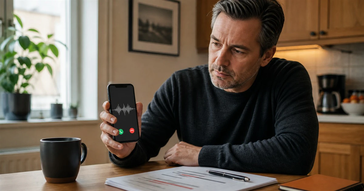 Man receiving a call from an AI salesperson.