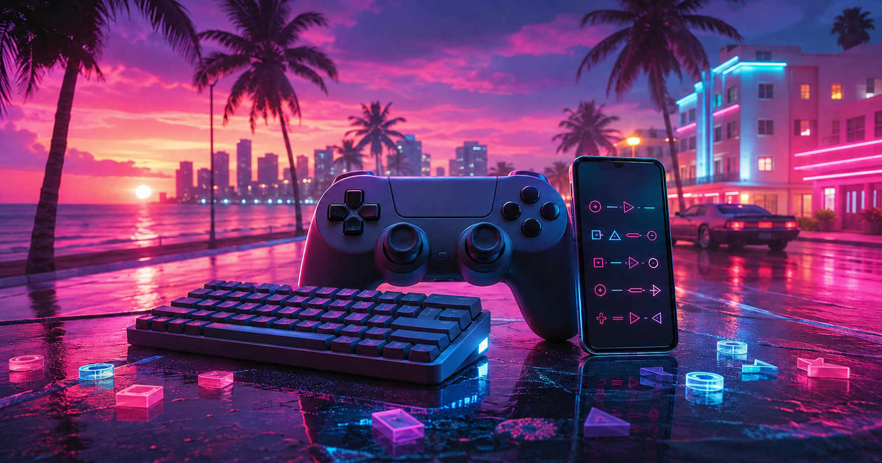 PlayStation controller representing GTA Vice City cheat codes across supported platforms