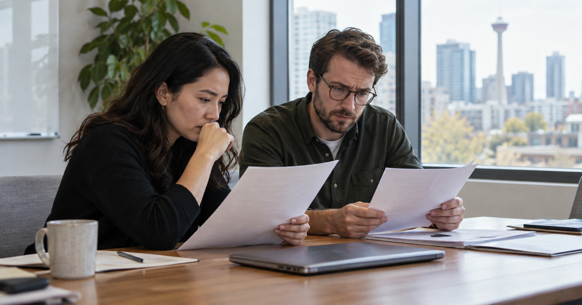 Two safety researchers review printed incident records beside a closed laptop in an illustrative office scene.