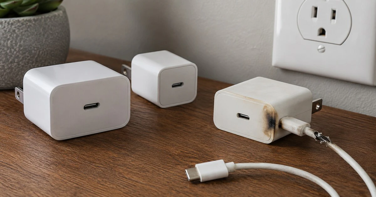 USB-C chargers all burnt up to a crisp